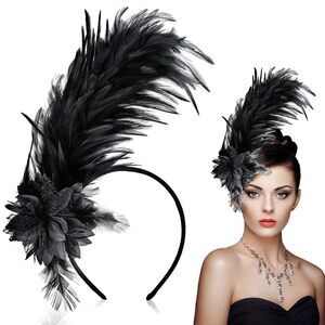 1920s Feather Fascinator Headband Black Fascinators Hats Headband Tea 6324